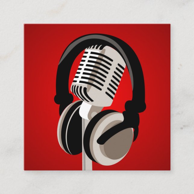 Tarjeta De Visita Cuadrada Auriculares de micrófono de podcast rojo (Anverso)