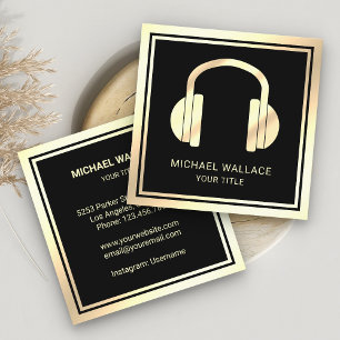 Tarjeta De Visita Cuadrada Auriculares de música DJ con lámina dorada falsa n