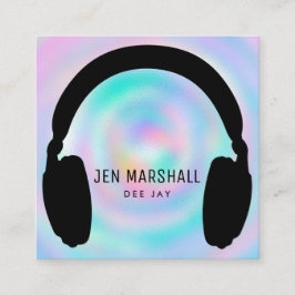 Tarjeta De Visita Cuadrada Auriculares DJ sobre fondo falso holográfico