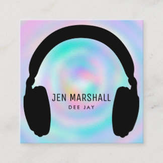 Tarjeta De Visita Cuadrada Auriculares DJ sobre fondo falso holográfico