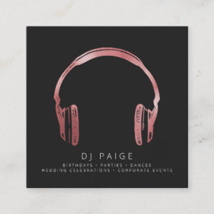 Tarjeta De Visita Cuadrada Auriculares Rose Gold Logo Negro DJ