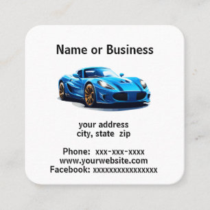Tarjeta De Visita Cuadrada Auto deportivo azul brillante