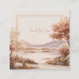 Tarjeta De Visita Cuadrada Autumnal Landscape Gold Frame Rustic Watercolor