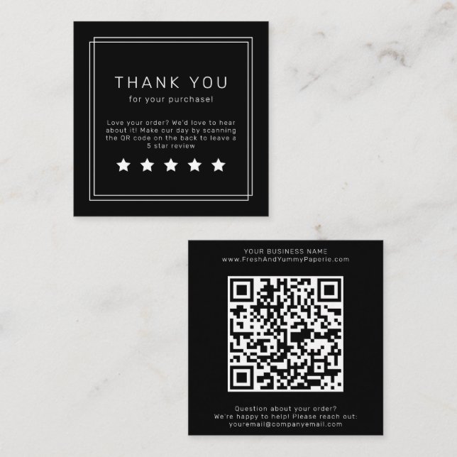 Tarjeta De Visita Cuadrada AVERY Modern Dark Black QR Code Leave A Review (Anverso / Reverso)