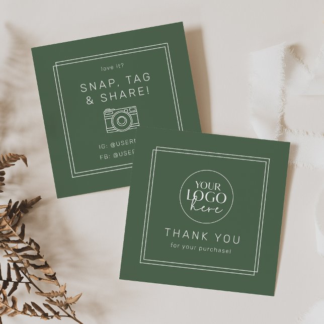 Tarjeta De Visita Cuadrada AVERY Rústico Verde Oscuro Boho Logo Comparte Grac (AVERY Rustic Dark Green Boho Logo Share Thank You Square Business Card)