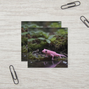 Tarjeta De Visita Cuadrada Axolotl Rosa En El Río,