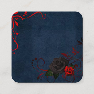 Tarjeta De Visita Cuadrada Azul Ante con rosas negras y rojas, diseño de desp