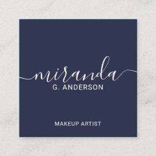 Tarjeta De Visita Cuadrada Azul de la Marina de Script Moderno Profesional