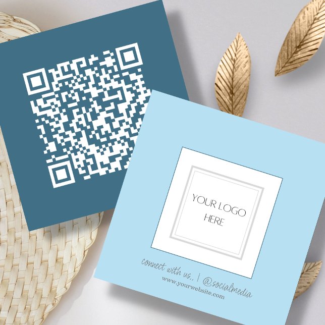 Tarjeta De Visita Cuadrada Azul | Logo | Código QR (Subido por el creador)