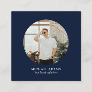 Tarjeta De Visita Cuadrada Azul Marino y Blanco Simple Moderno Foto Redes Soc