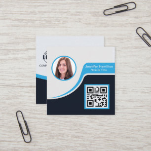 Tarjeta De Visita Cuadrada Azul negro profesional añada su código QR de logot
