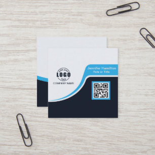 Tarjeta De Visita Cuadrada Azul negro profesional añada su logotipo Código QR