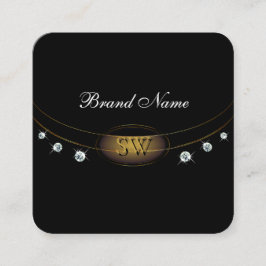 Tarjeta De Visita Cuadrada Azul oro negro moderno con iniciales y diamantes