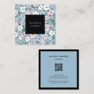 Tarjeta De Visita Cuadrada Azul Rosa Blanco Florista Moderna y Tendencia Flor