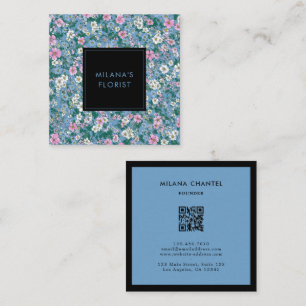 Tarjeta De Visita Cuadrada Azul Rosa Blanco Florista Moderna y Tendencia Flor