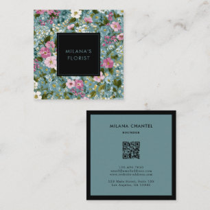 Tarjeta De Visita Cuadrada Azul Rosa Blanco Florista Moderna y Tendencia Flor