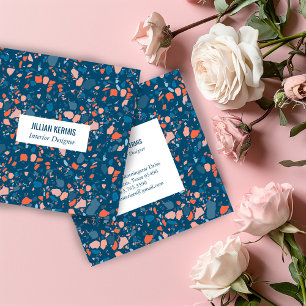 Tarjeta De Visita Cuadrada Azul rosado elegante del terrazo elegante