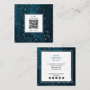 Tarjeta De Visita Cuadrada Azul vintage Resumen de QR Código QR Medios social