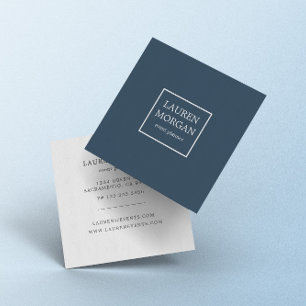 Tarjeta De Visita Cuadrada Azul Y Blanco minimalista Moderno