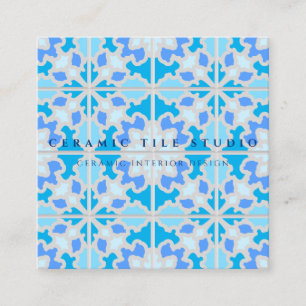 Tarjeta De Visita Cuadrada Azulejo Cerámico Azul Gris