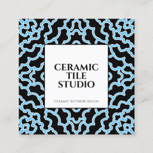 Tarjeta De Visita Cuadrada Azulejo Mosaico Sin Costuras Azul Negro