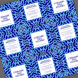 Tarjeta De Visita Cuadrada Azulejo Mosaico Sin Costuras Blue Navy