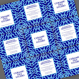 Tarjeta De Visita Cuadrada Azulejo Mosaico Sin Costuras Blue Navy