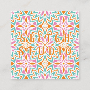 Tarjeta De Visita Cuadrada Azulejo Naranja Rosa Verde Relieve Arcoíris