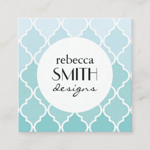 Tarjeta De Visita Cuadrada Azulejos azules, Ombre, Quatrefoil, Trellis