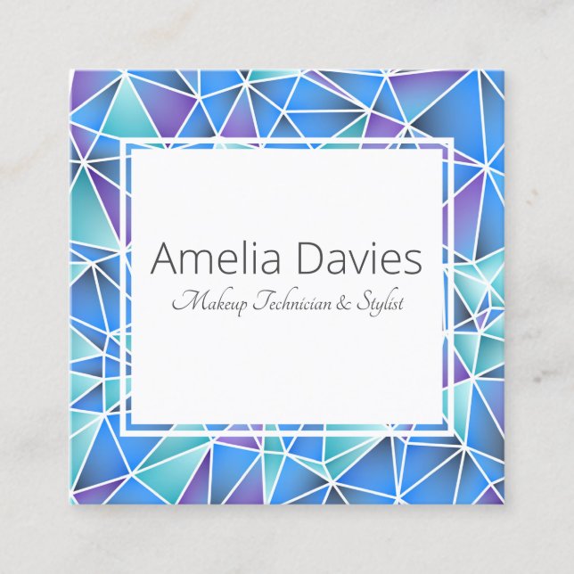 Tarjeta De Visita Cuadrada Azules geométricos y púrpuras (Anverso)