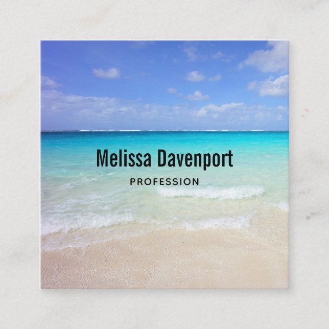Tarjeta De Visita Cuadrada Azure Blue Caribbean Tropical Beach (Anverso)