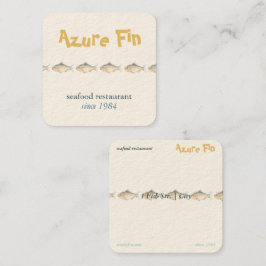 Tarjeta De Visita Cuadrada Azure Fin Coastal Fish Pattern Seafood Restaurant
