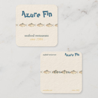Tarjeta De Visita Cuadrada Azure Fin Coastal Fish Pattern Seafood Restaurant