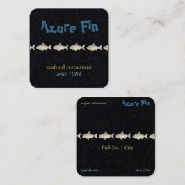 Tarjeta De Visita Cuadrada Azure Fin Elegant Black Coastal Seafood Restaurant