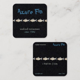 Tarjeta De Visita Cuadrada Azure Fin Elegant Black Coastal Seafood Restaurant
