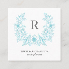 Tarjeta De Visita Cuadrada Azure Magnolia Wreath Monograma social