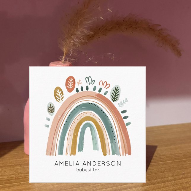 Tarjeta De Visita Cuadrada Babysitter Nanny Childcare Daycare Cute Rainbow  (Subido por el creador)