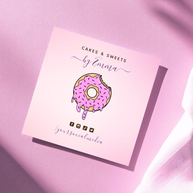 Tarjeta De Visita Cuadrada Baco rosado lindo goteo de postre de pastelería Co (Subido por el creador)