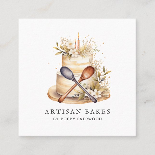 Tarjeta De Visita Cuadrada Baker Bakery Pastry Chef Utensis (Anverso)