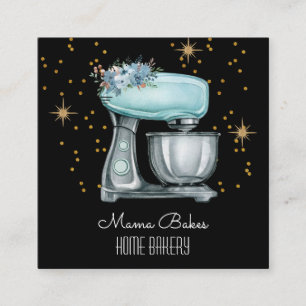Tarjeta De Visita Cuadrada Baker Baking Watercolor Pastry Chef Black