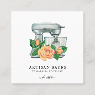 Tarjeta De Visita Cuadrada Baker Floral Watercolor Mezclador Panadería