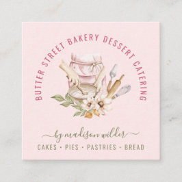 Tarjeta De Visita Cuadrada Baker Pastry Acuarela Utensilios de horneado Squar