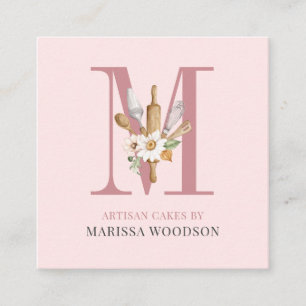 Tarjeta De Visita Cuadrada Baker Pastry Chakers Bakers Tools Pink