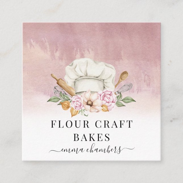 Tarjeta De Visita Cuadrada Baker Pastry Chef Bakers Herramientas Dusty Pink (Anverso)