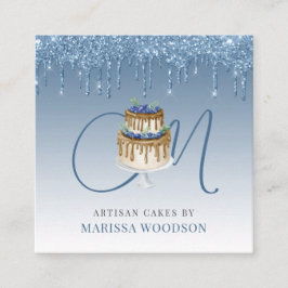 Tarjeta De Visita Cuadrada Baker Pastry Chef Elegant Pastel Blue Purpurinas D