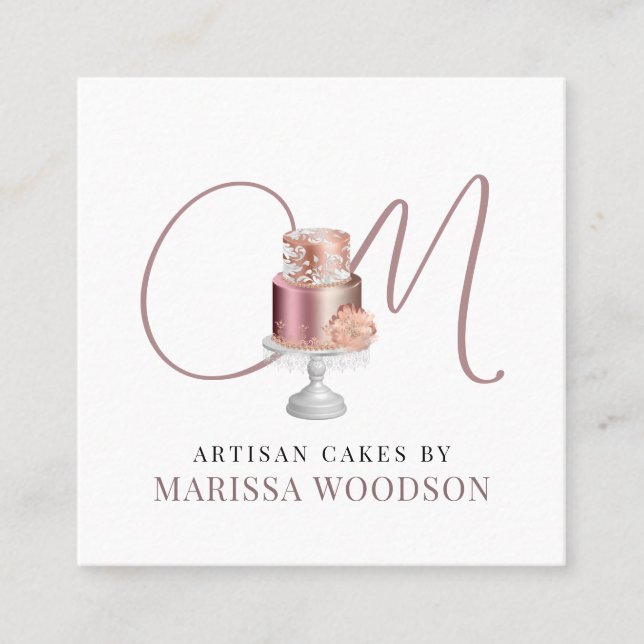 Tarjeta De Visita Cuadrada Baker Pastry Chef Pink Elegant Cake Square Busines (Anverso)