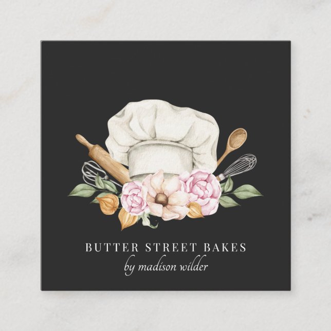 Tarjeta De Visita Cuadrada Baker Pastry Chef Water Bakers Herramientas (Anverso)