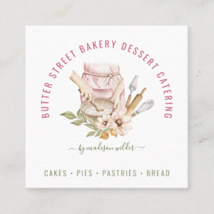 Tarjeta De Visita Cuadrada Baker Pastry Chef Watercolor