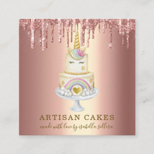 Tarjeta De Visita Cuadrada Baker Pastry Purpurina Dris Pastel de oro Rosa