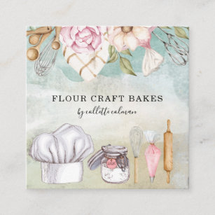 Tarjeta De Visita Cuadrada Baker Pastry Watercolor Baking Tools Utensil